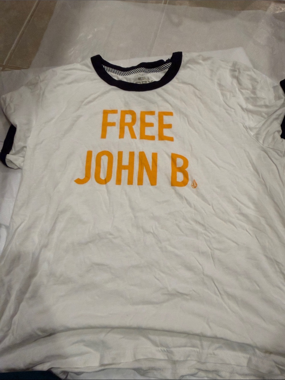 Volcom White Ringer Tee with Yellow Graphic